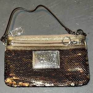 Coach Y2K Gold Sequin Wristlet